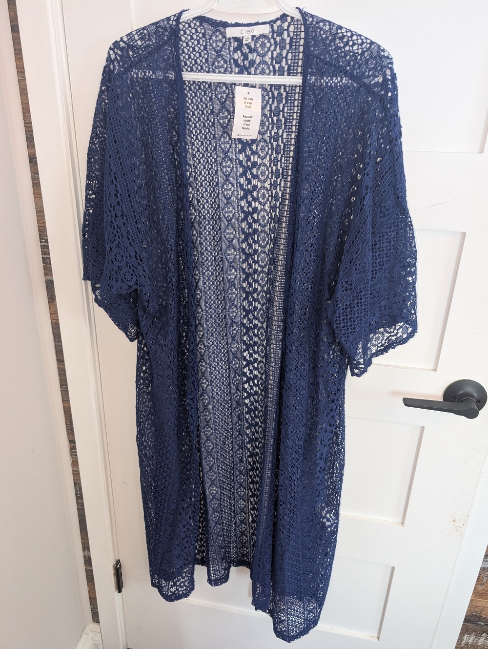 nwt cleo Navy Crochet Open-Front Kimono